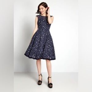 Collectif Starry Night Tulle Midi Dress Size L - Navy Vintage flare